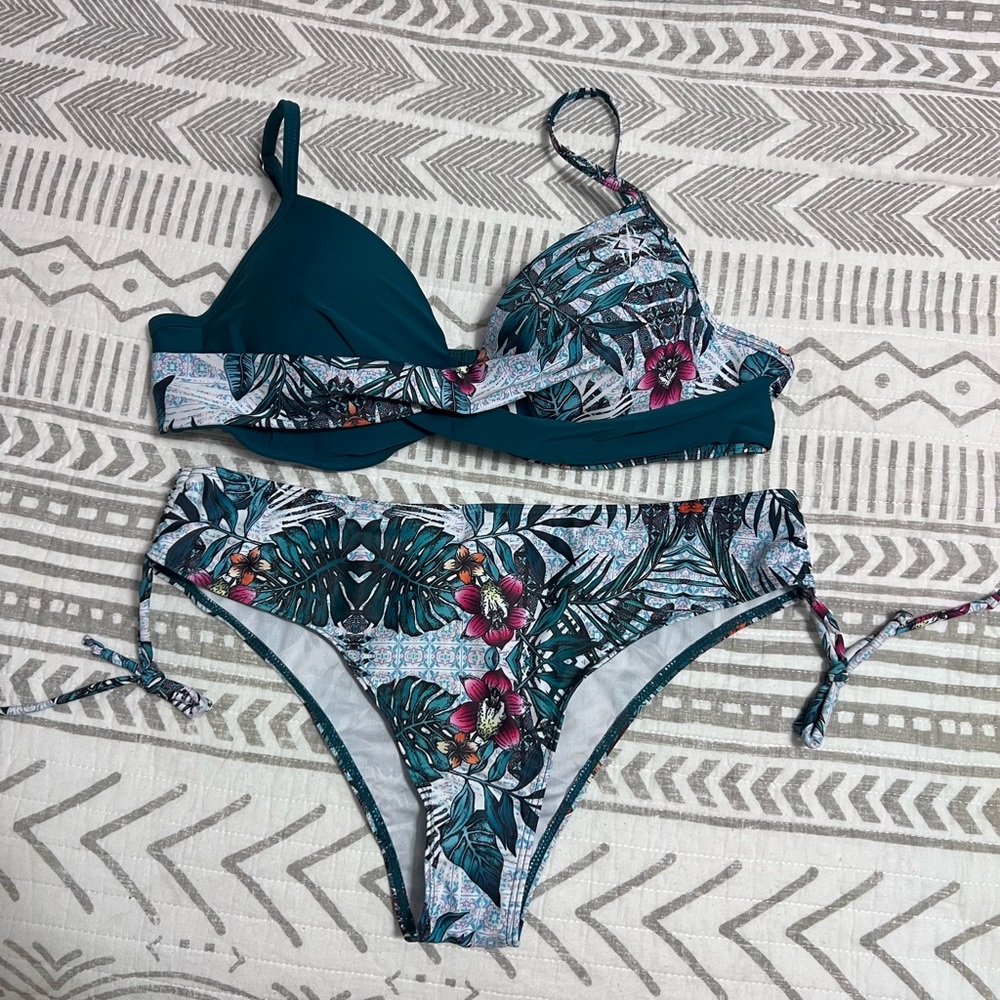 Floral Teal Bikini Set